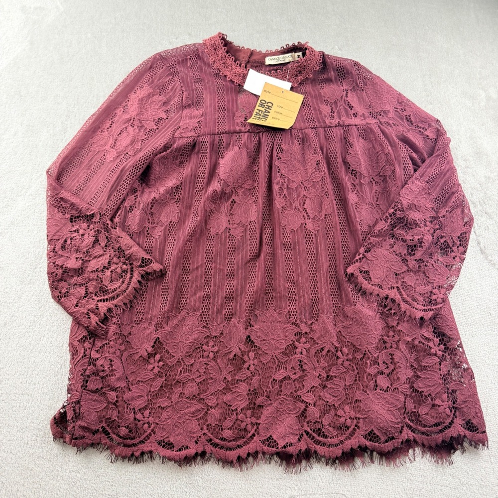 Chance or Fate Women's Medium Berry Bark Lace Blouse JC7850L308CF Burgundy NWT